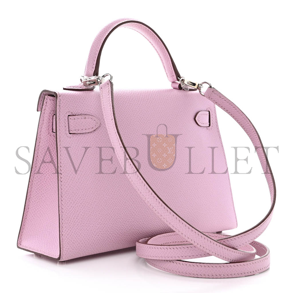 HERMÈS MASTER EPSOM MINI KELLY LL CHERRY BLOSSOM PINK SILVER BUCKLE (19*12*5.5cm) 